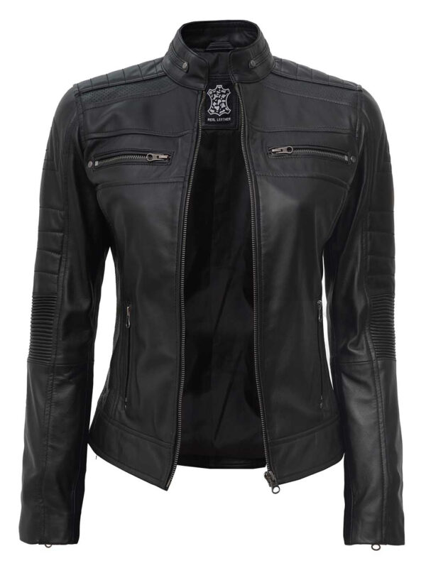 Austin Petite Women Black Cafe Racer Leather Jacket