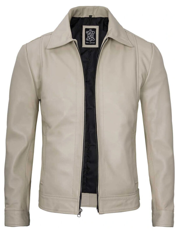 Reeves Mens Beige Harrington Vintage Leather Jacket