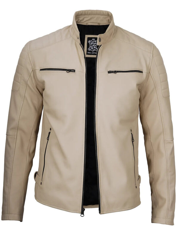 Felix Beige Cafe Racer Leather Jacket