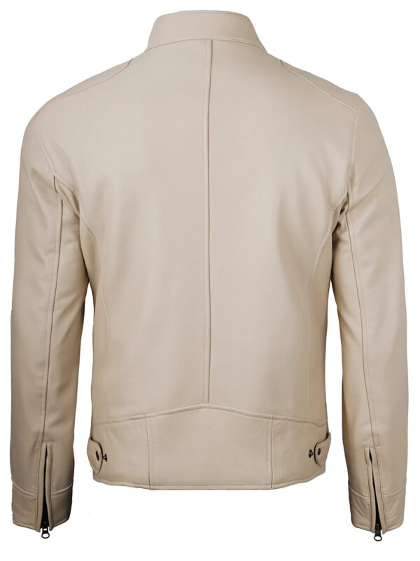 Dodge Beige Cafe Racer Leather Biker Jacket