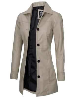 Kandis Women Beige Real Leather Car Coat