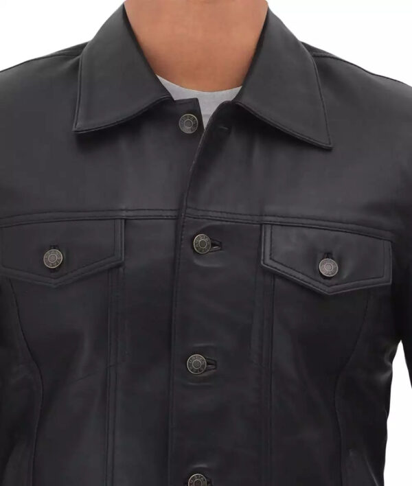 Fernando Mens Black Leather Trucker Jacket