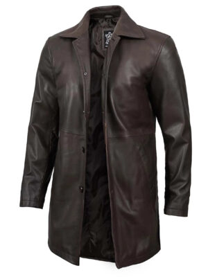 Winchester Men's Tall Distressed Dark Brown Leather Car Coat