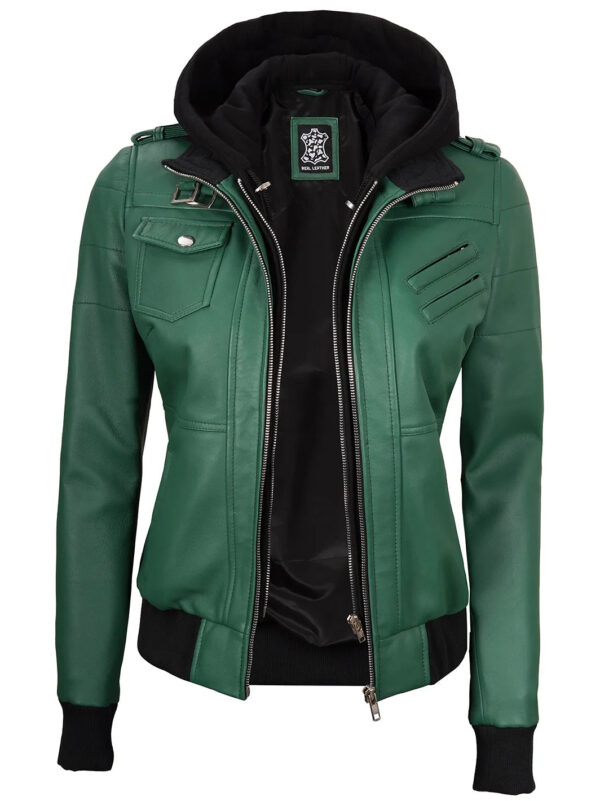 Edinburgh Green Bomber Hooded Leather Jacket