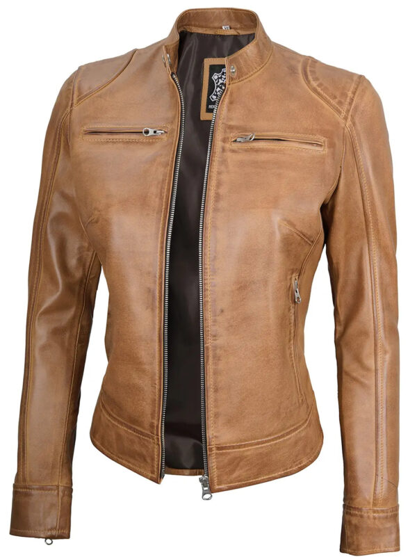 Dodge Camel Brown Cafe Racer Leather Jacket