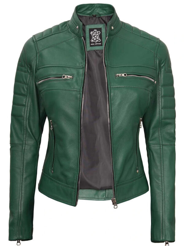 Austin Women Cafe Racer Green Leather Jacket