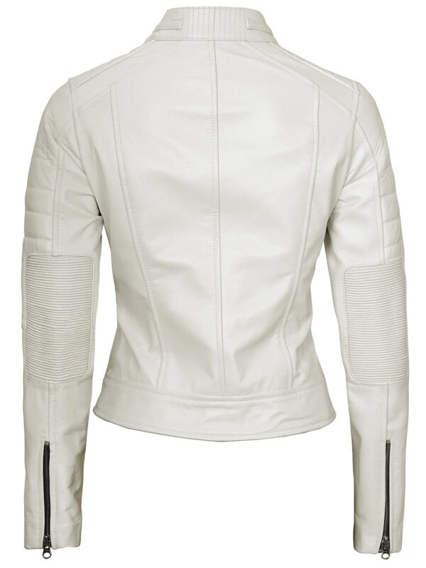 Austin Women Off White Cafe Racer Leather Jacket