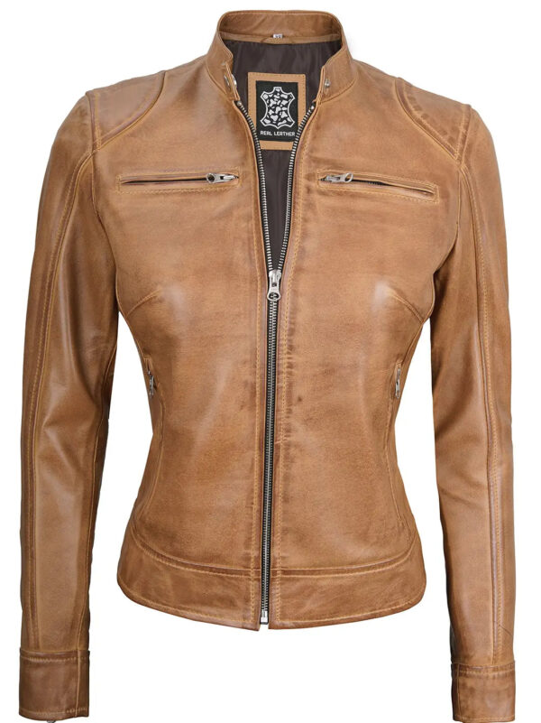 Dodge Camel Brown Cafe Racer Leather Jacket