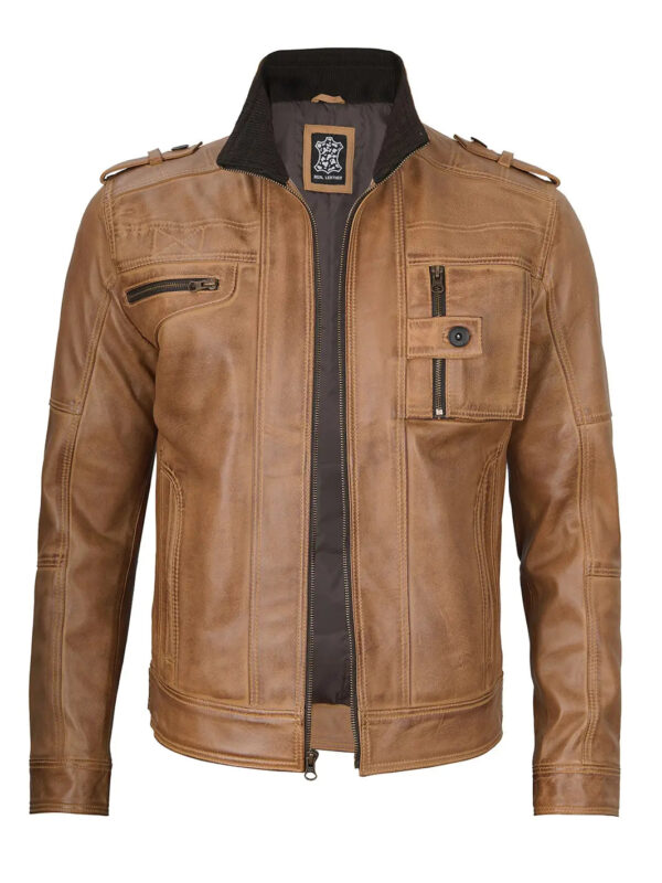 Tavares Camel Brown Leather Biker Jacket