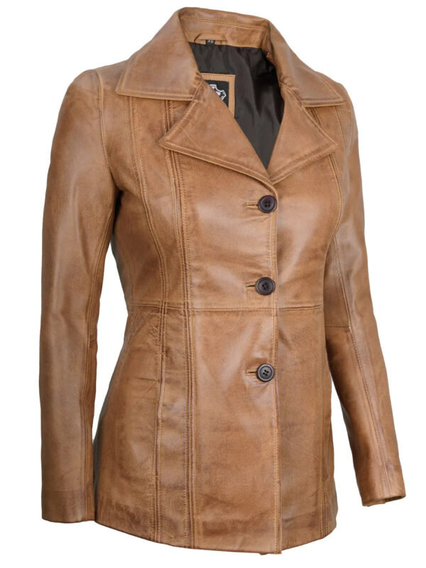 Womens Camel Brown Leather Blazer