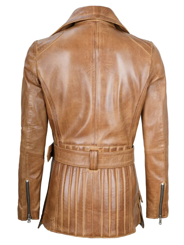 Camel Brown Asymmetrical Leather Jacket Women