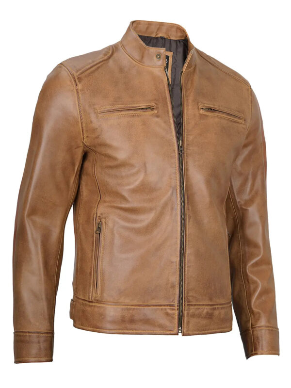 Dodge Camel Brown Cafe Racer Leather Biker Jacket