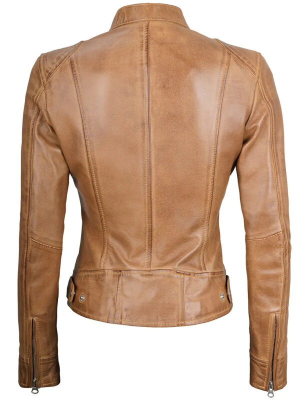 Dodge Camel Brown Cafe Racer Leather Jacket