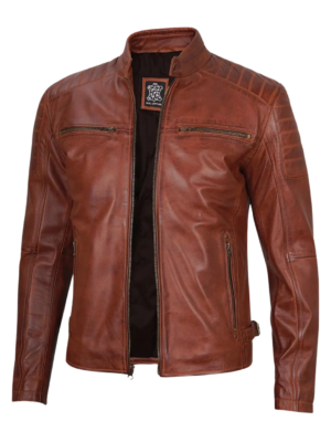 Felix Cognac Brown Cafe Racer Leather Jacket