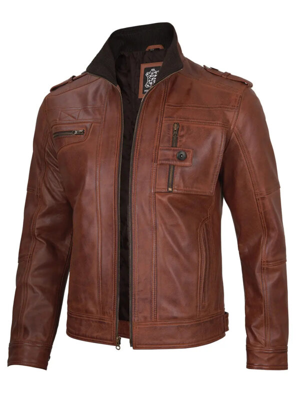 Tavares Cognac Brown Leather Biker Jacket