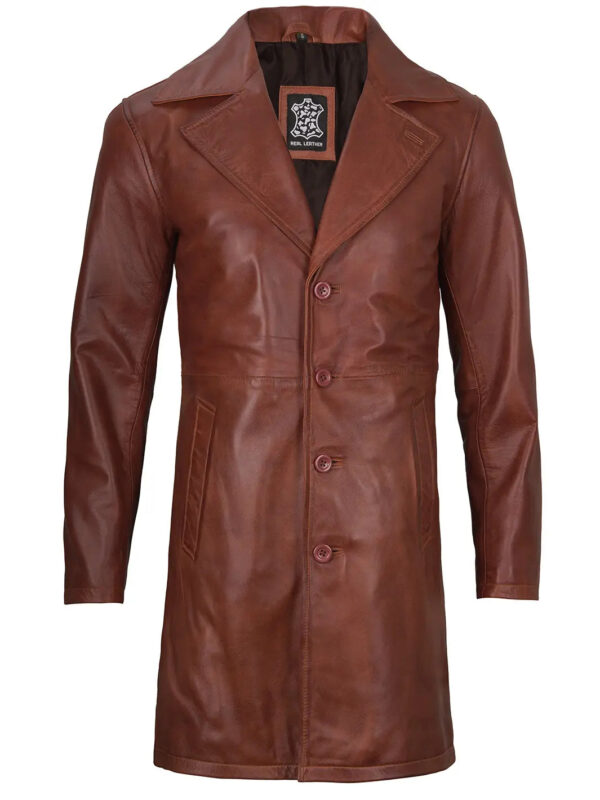 Bryson Cognac Wax Real Leather Car Coat