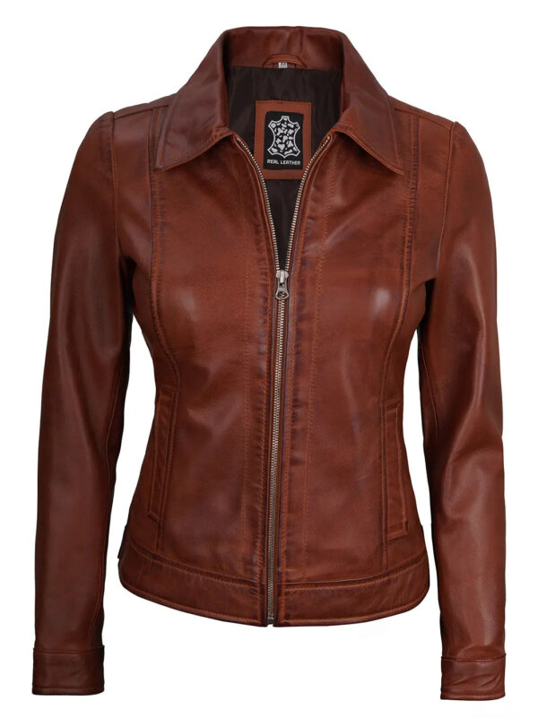 Jose Harrington Cognac Wax Women Leather Jacket