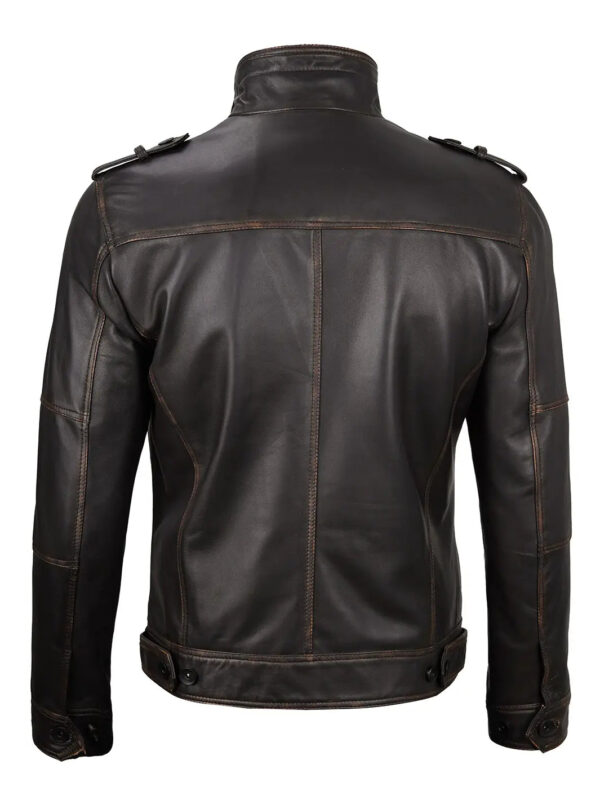 Tavares Dark Brown Rub Off Leather Biker Jacket