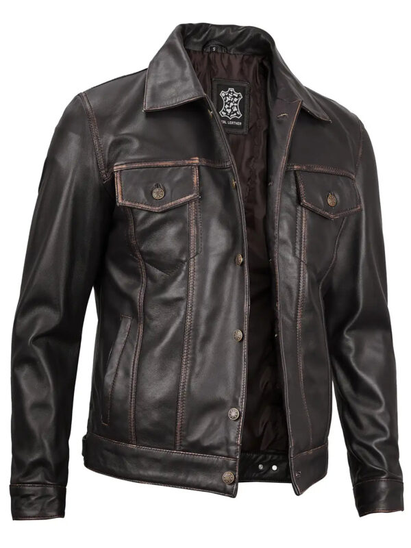 Men's Dark Brown Trucker Leather Jacket