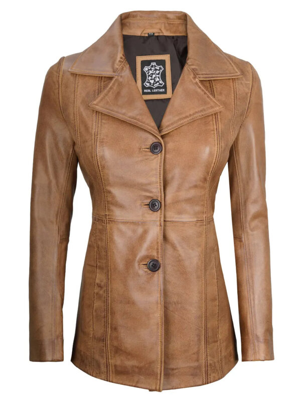 Womens Camel Brown Leather Blazer