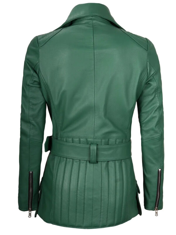 Women Green Asymmetrical Leather Biker Jacket