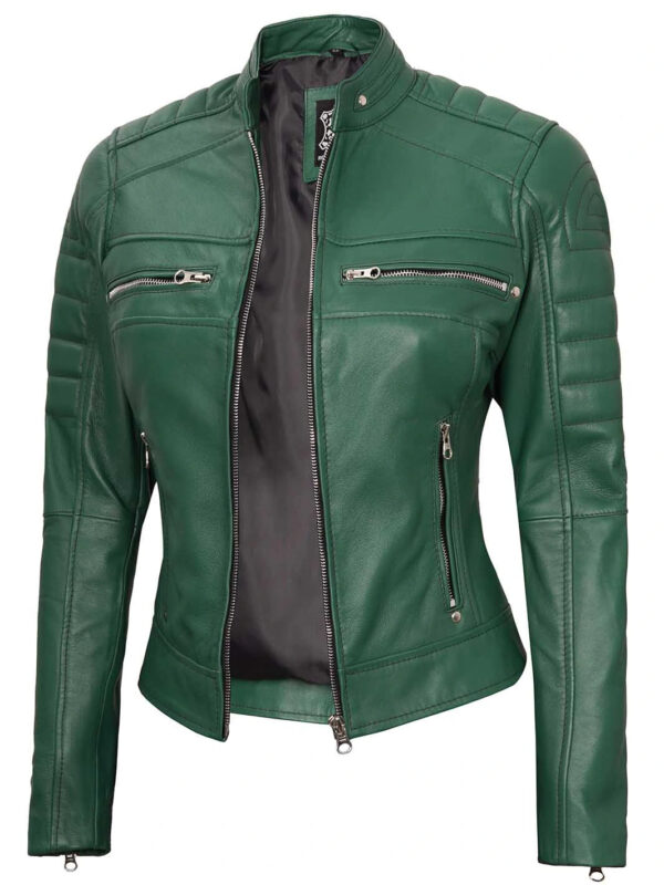 Austin Women Cafe Racer Green Leather Jacket