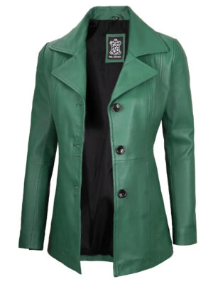 Women Green Real Leather Blazer