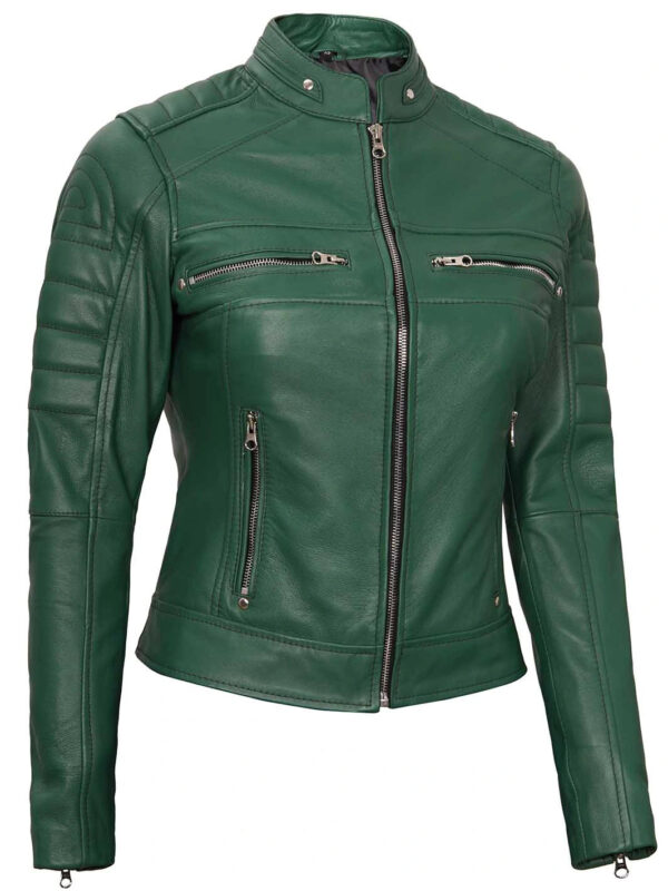 Austin Women Cafe Racer Green Leather Jacket