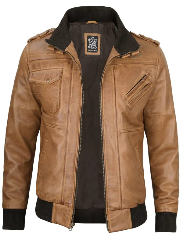 Edinburgh Mens Camel Brown Hooded Leather Jacket