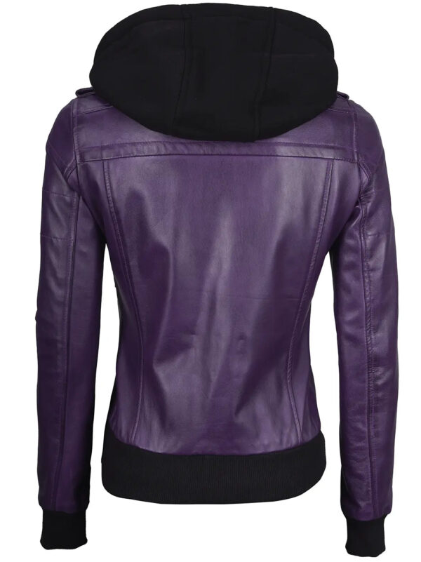 Edinburgh Purple Hooded Leather Bomber Jacket