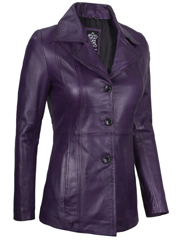 Purple Real Leather Blazer For Womens