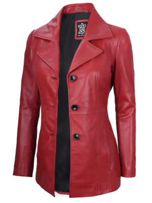 Womens Red Leather Blazer