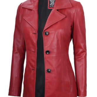 Womens Red Leather Blazer