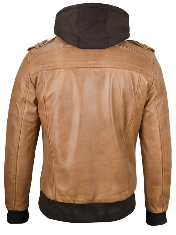 Edinburgh Mens Camel Brown Hooded Leather Jacket