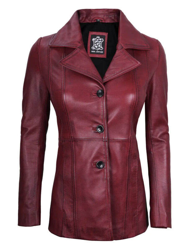 Womens Maroon Leather Blazer