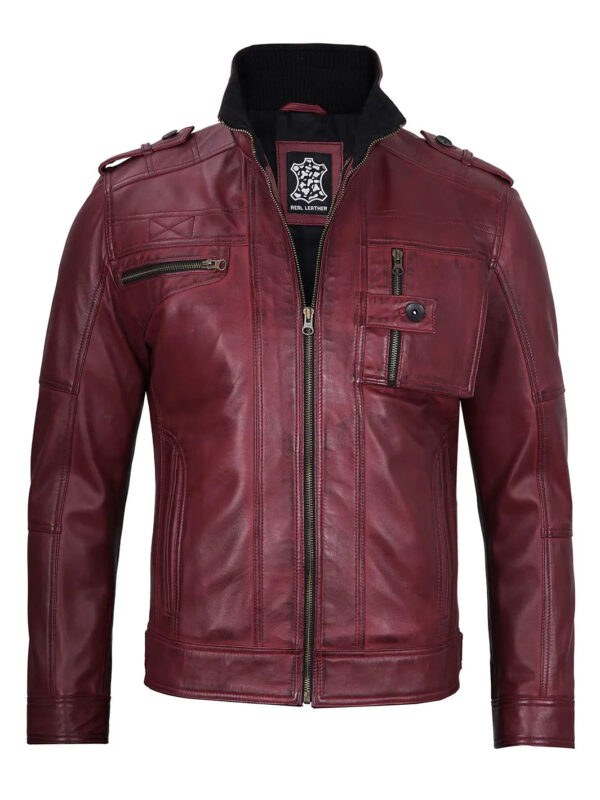 Tavares Maroon Leather Biker Jacket