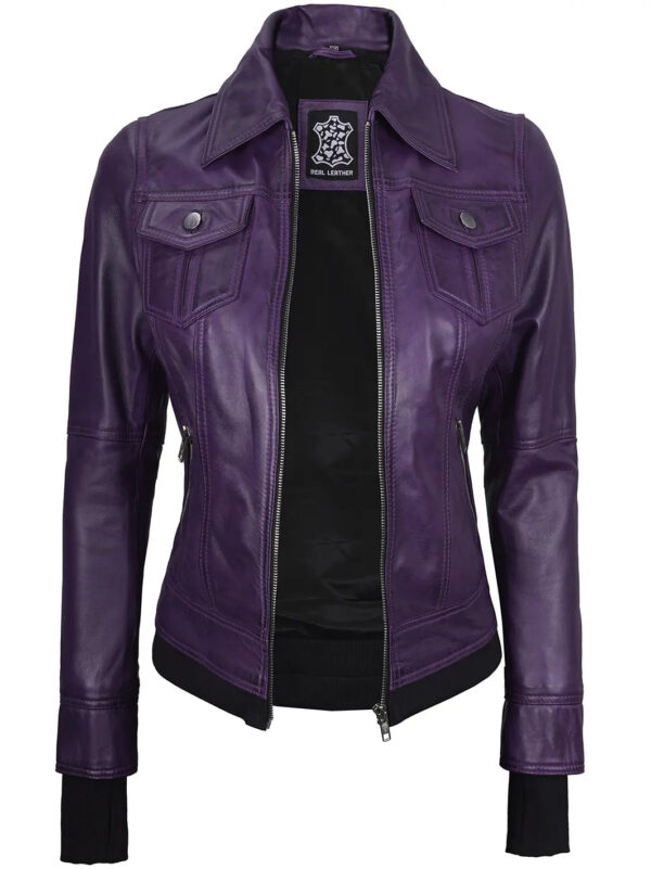 Betty Purple Leather Jacket With Removable Hood