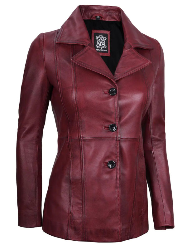 Womens Maroon Leather Blazer