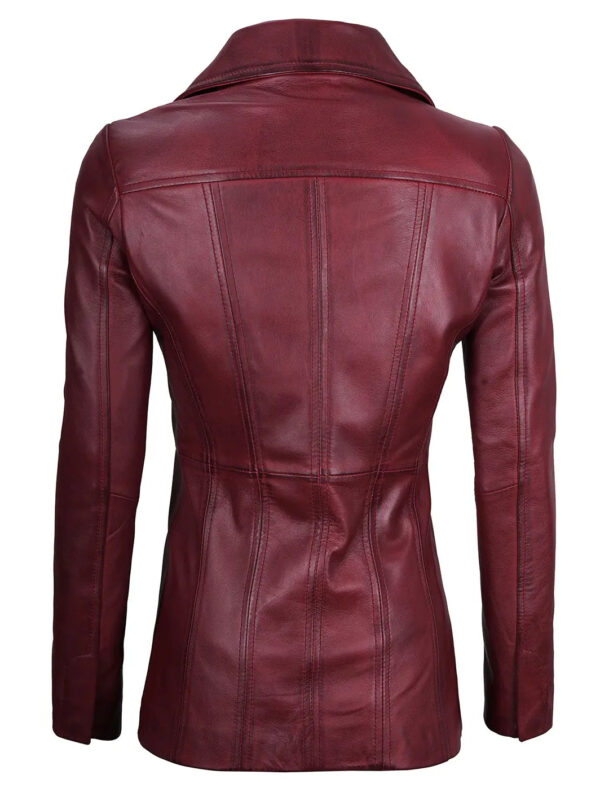 Womens Maroon Leather Blazer