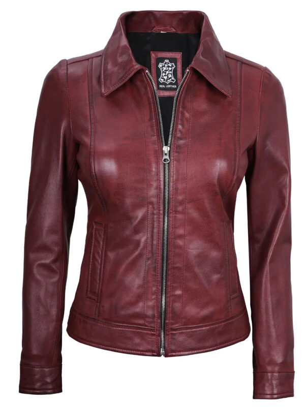 Jose Women Harrington Maroon Leather Jacket