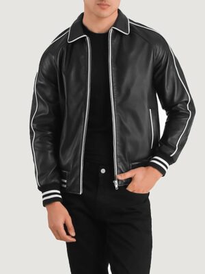 Cooper Black Leather Varsity Jacket