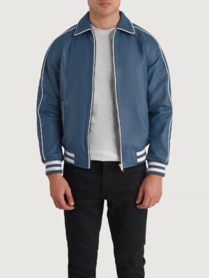 Cooper Blue Leather Varsity Jacket