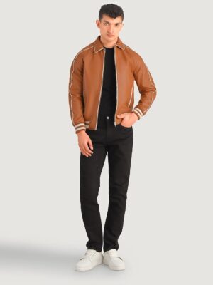 Cooper Tan Brown Leather Varsity Jacket