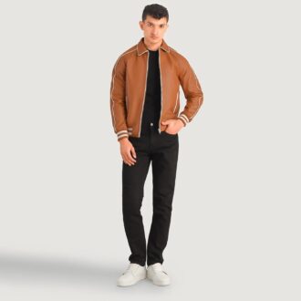 Cooper Tan Brown Leather Varsity Jacket