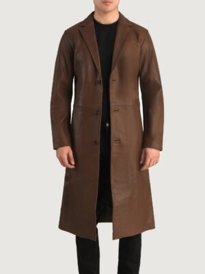 Mateo Brown Leather Single Breasted Coat