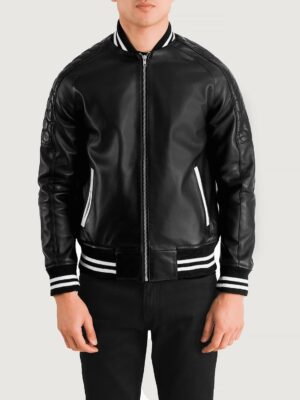 Pascal Black Leather Varsity Jacket