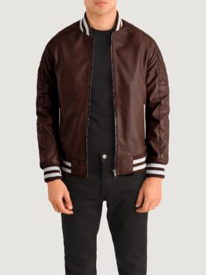 Pascal Maroon Leather Varsity Jacket