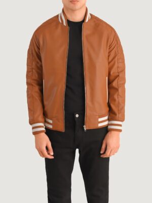 Pascal Tan Brown Leather Varsity Jacket