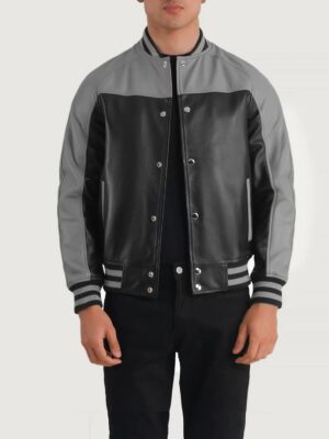 Terrance Black & Grey Leather Varsity Jacket