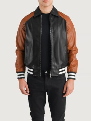 Walton Black & Brown Leather Varsity Jacket